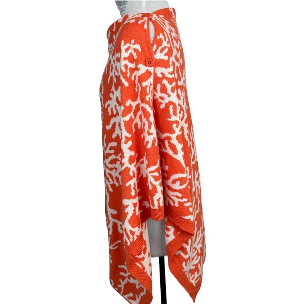 Top It Off Coral Print Asymmetric Poncho OS - Picture 2 of 5